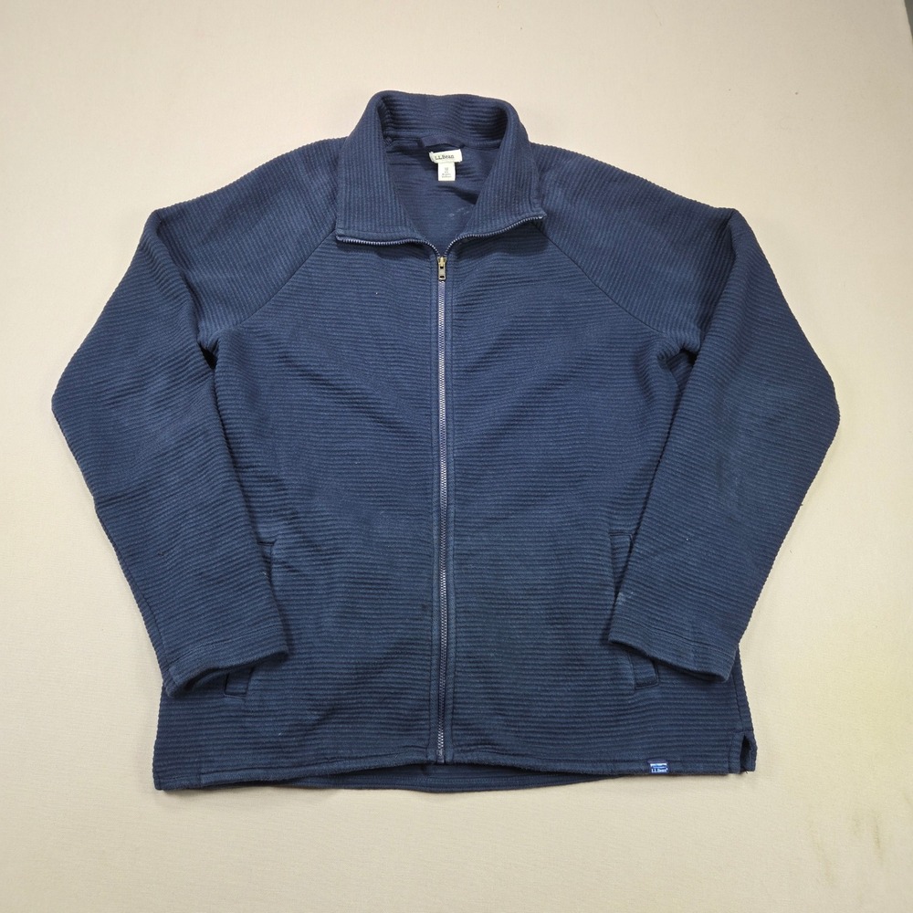 LL Bean Full Zip Cardigan Ribbed Textured Navy Blue Men Medium M 523205